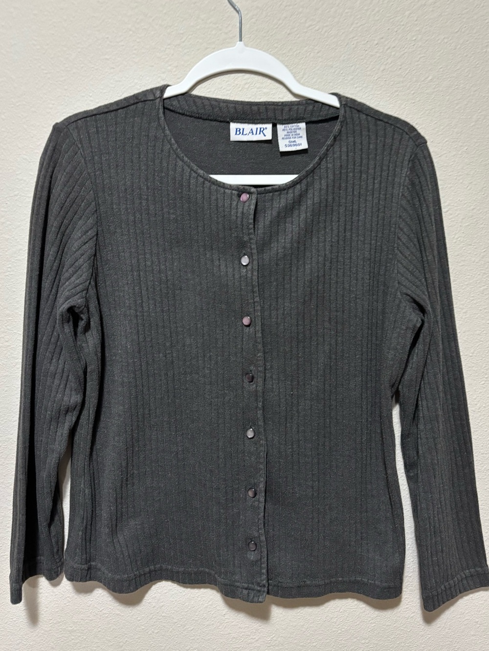 Blair Charcoal Ribbed Button-Front Lightweight Cardigan